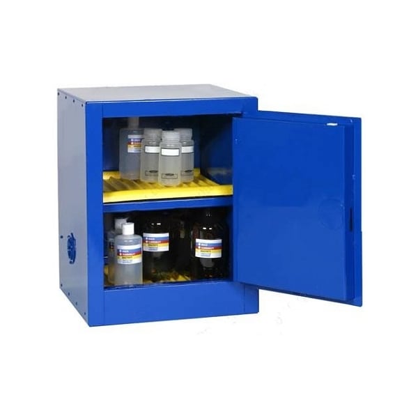 Corrosive Metal Safety Cabinet- 4 Gal/1 Shelf/1 Door/Man. Close- Blue